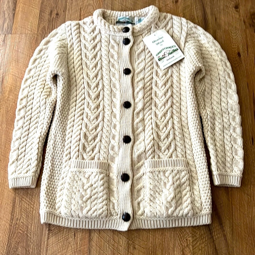 New Irish sweater - 100% marina wool cardigan - made in Ireland
